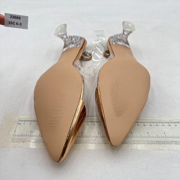 XYD Champagne Transparent Slingback Clear Low Heels Pumps Pointed Toe PVC Shoes - Picture 6 of 7